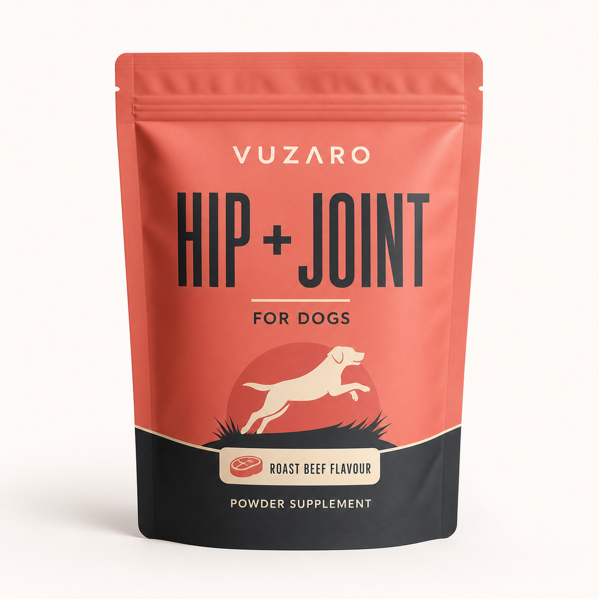 VUZARO Hip + Joint powder supplement pouch for dogs, roast beef flavour