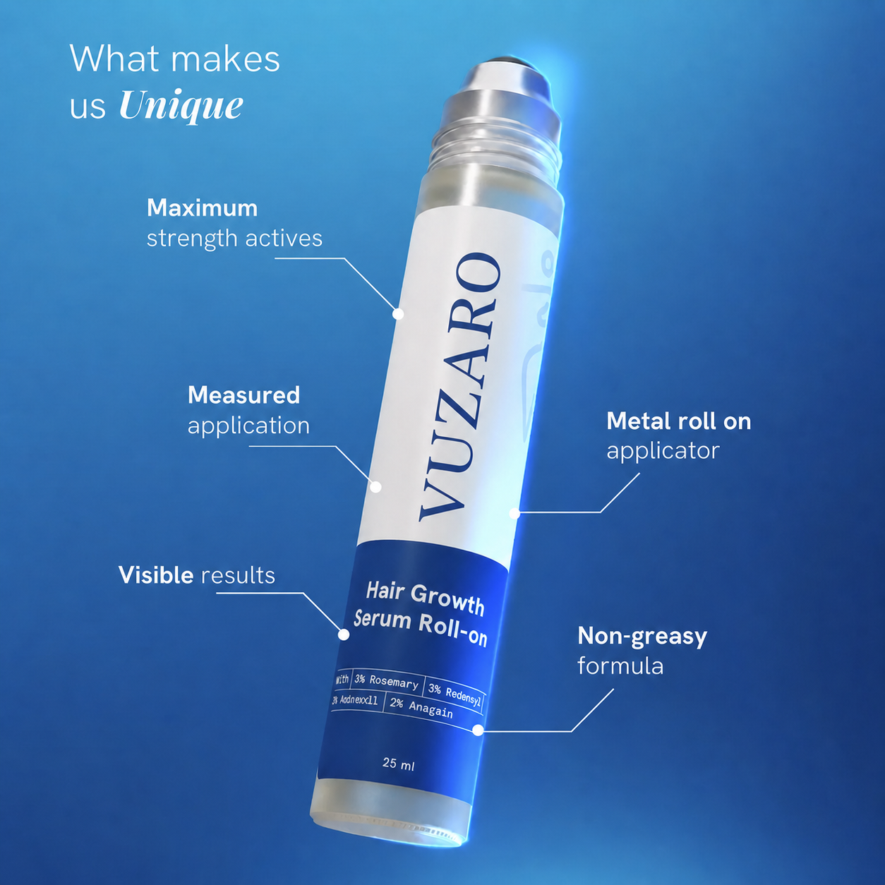 What makes VUZARO Hair Growth Serum Roll-On unique