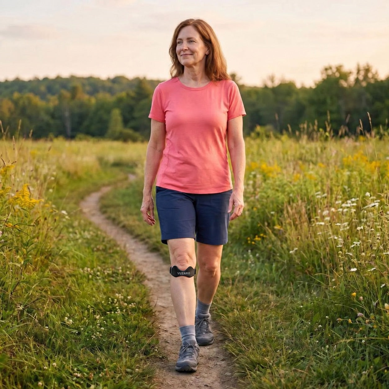 Woman wearing a VUZARO Precision Strap on a country walk